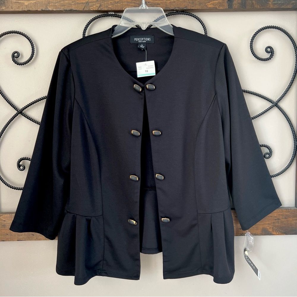 Perception NY Peplum Black Blazer Three Quarter Sleeve Jacket Blazer